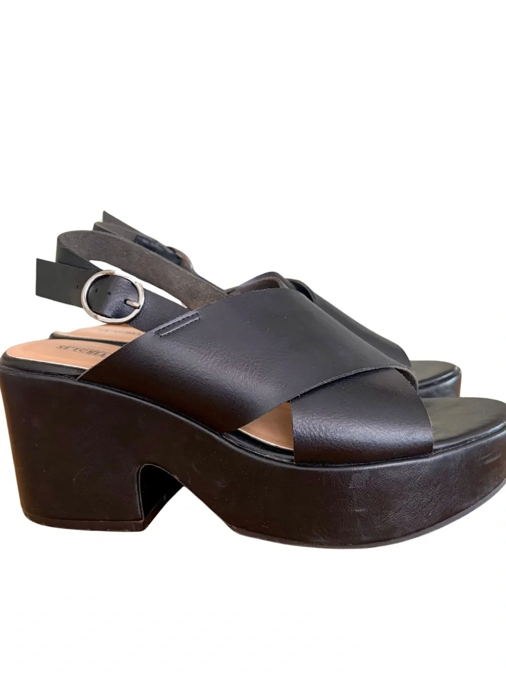 Seychelles Black Crisscross Platform Slingback Sandals Size 7.5